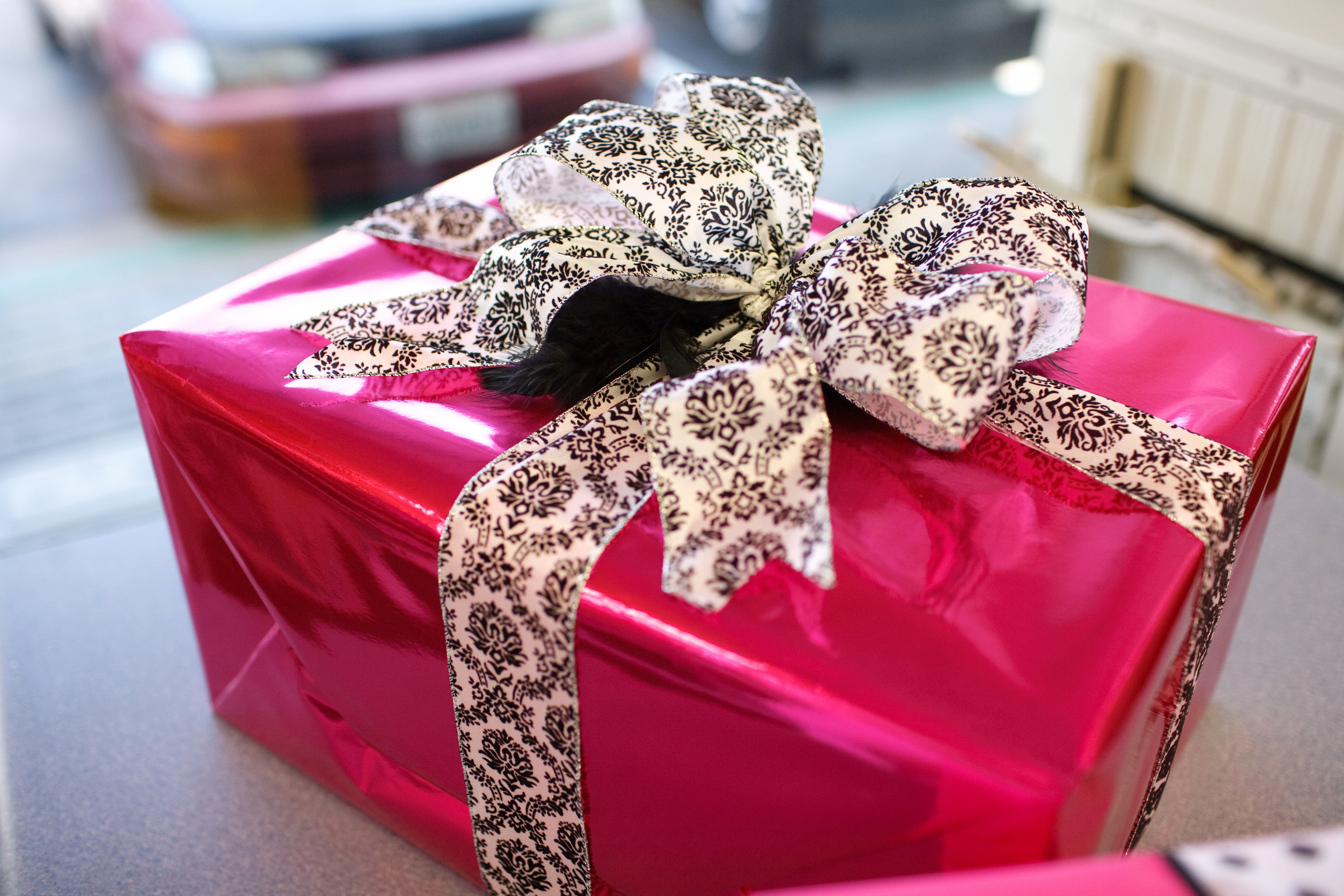 Hot Pink Gift with black and white bow