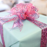 Blue Gift Wrap with Pink Bow